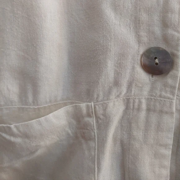 𝅺VINTAGE 1980s Creamy White Capezio Unlined Linen Blend Blazer Shaket - Picture 3 of 8